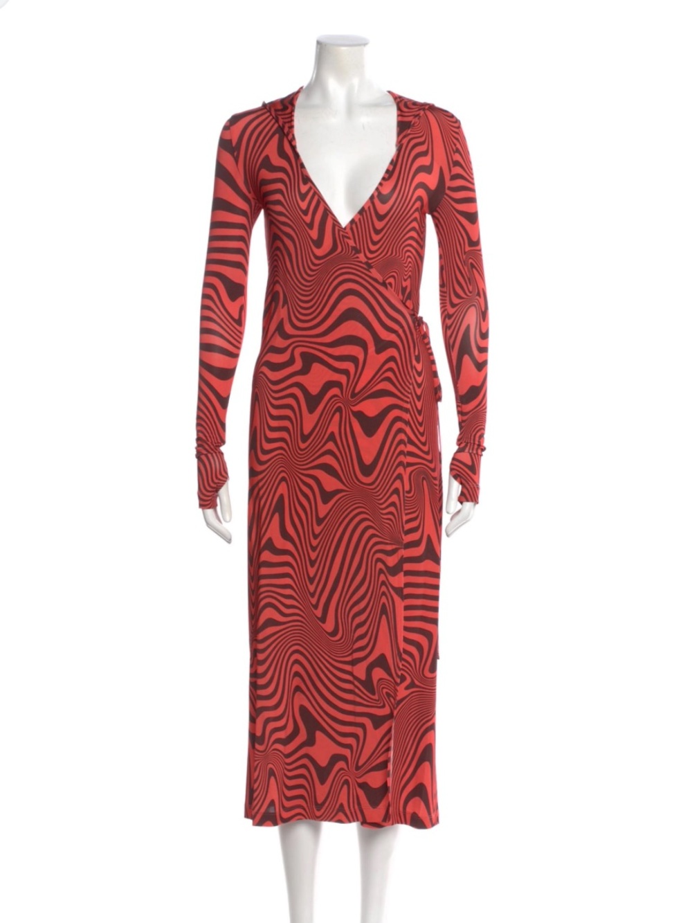 MARINE SERRE White Line Red Black Abstract Print Draped Midi Dress Sz 38
